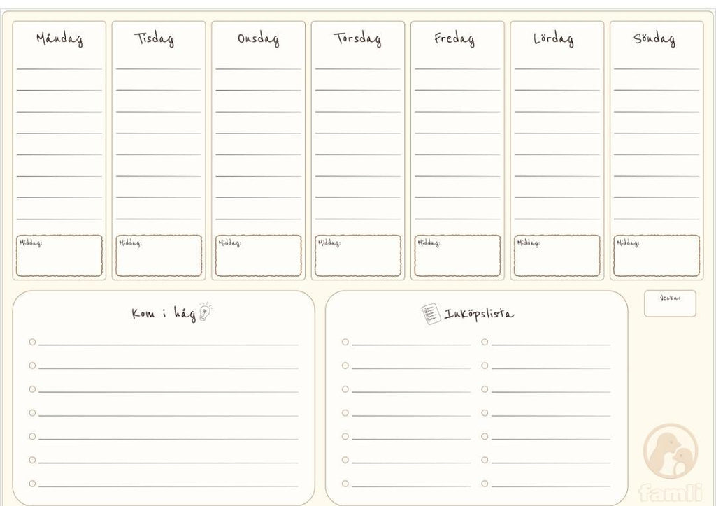FamliBoard-Magnetisk Veckoplanerare.          Fri frakt!
