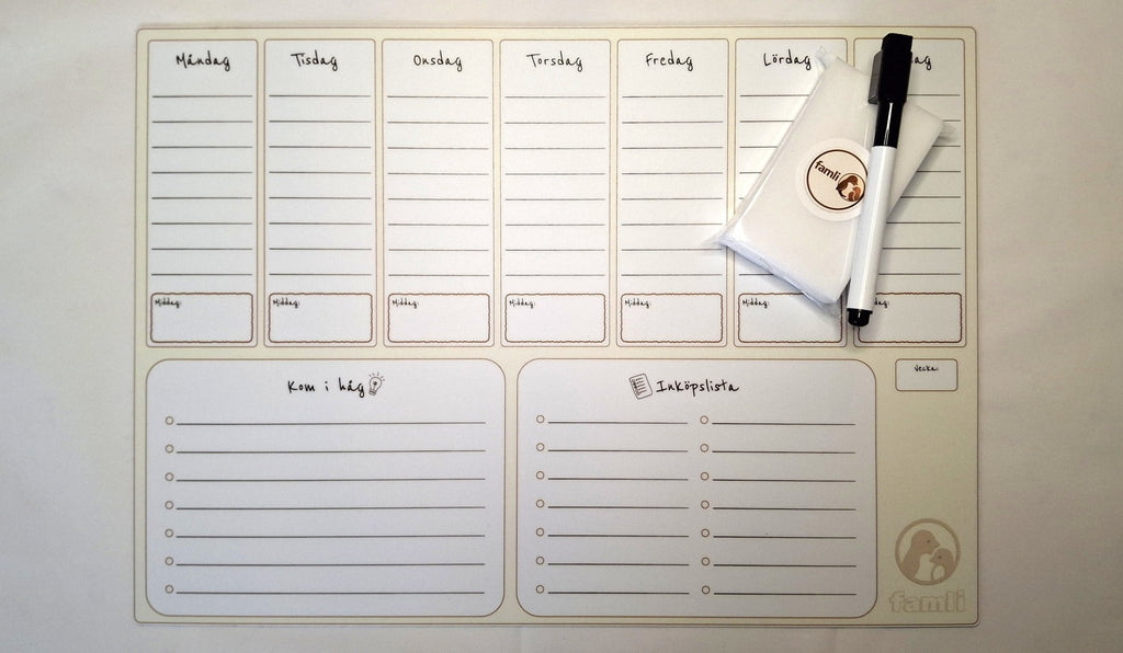 FamliBoard - Magnetisk Veckoplanerare och 1 st penna Fri frakt! - Famli Board