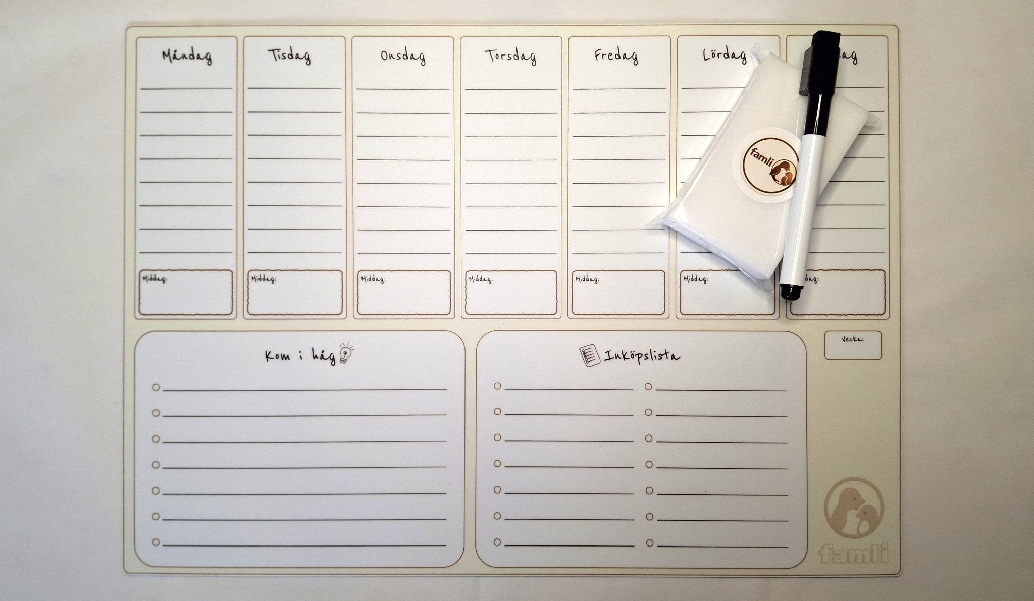 FamliBoard - Magnetisk Veckoplanerare och 1 st penna Fri frakt! - Famli Board