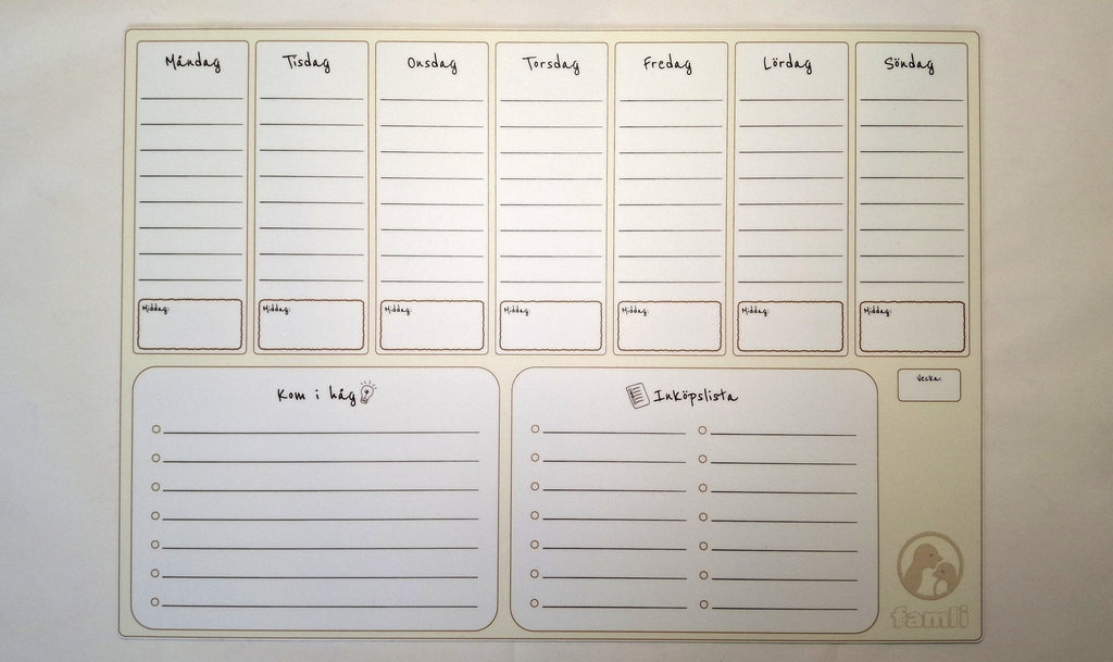 FamliBoard - Magnetisk Veckoplanerare och 5 st pennor. Fri frakt! - Famli Board