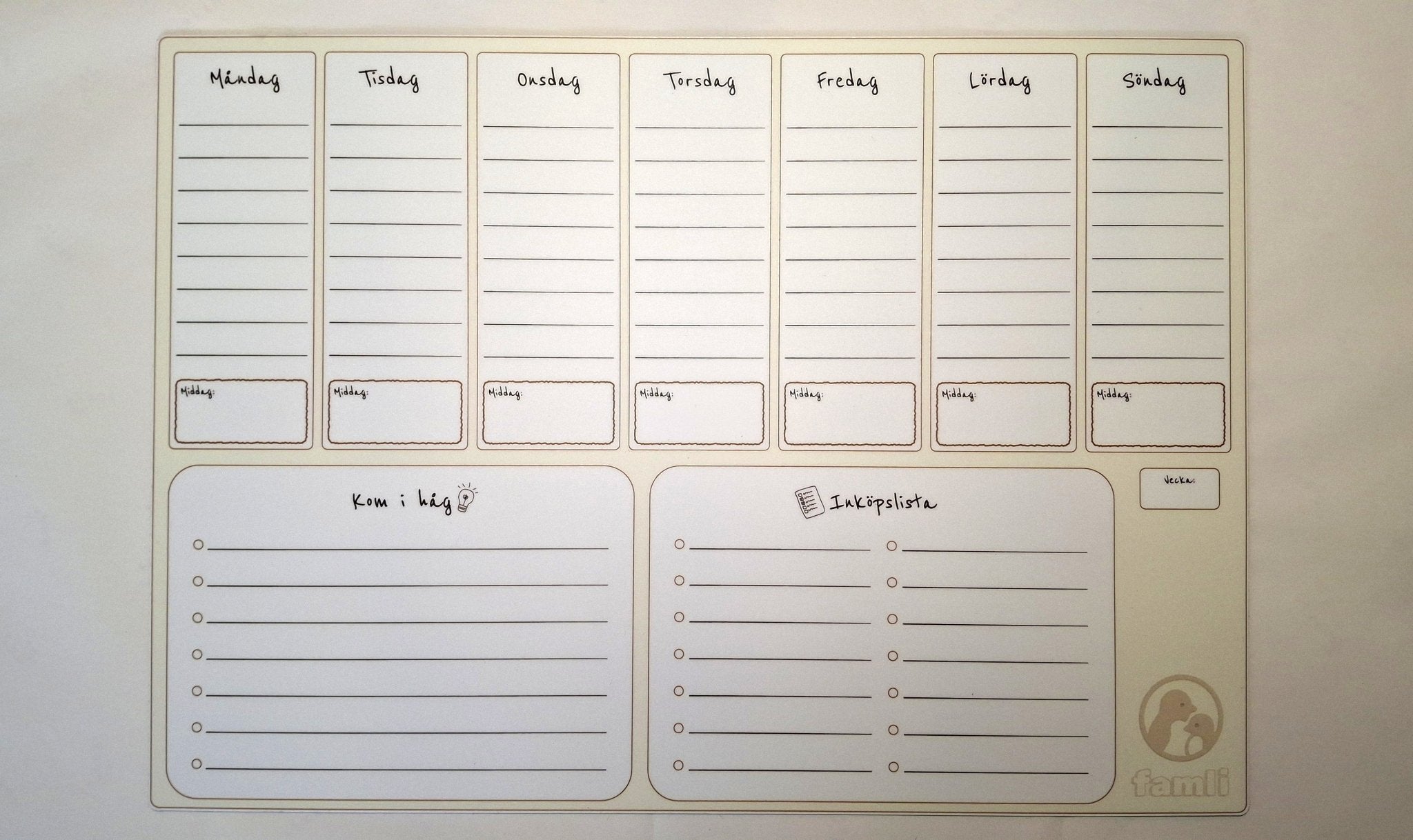 FamliBoard - Magnetisk Veckoplanerare och 5 st pennor. Fri frakt! - Famli Board
