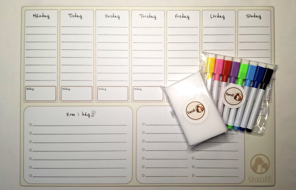 FamliBoard - Magnetisk Veckoplanerare och 8 st pennor. Fri frakt! - Famli Board